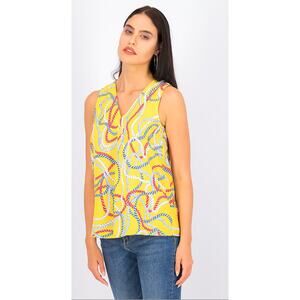 Mango Suit Womens 2 Yellow Multi Nautical Rope Sleeveless Summer Blouse Top NEW